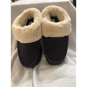 Dearfoam Slippers women's size 7-8‎ NWOT Black grey twead indoor outdoor